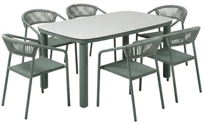 Produktbild von Gartentisch aus Aluminium (150 x 90 cm) und 6 Stühle aus Grün - Oviala Nocera