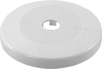 A white plastic hinge rosette with a central hole.