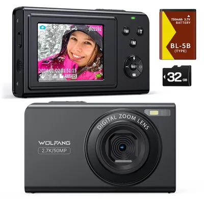 Obrázok produktu pre Digitálny fotoaparát, detský fotoaparát s rozlíšením 2,7K, vhodný na fotografovanie, 50 MP