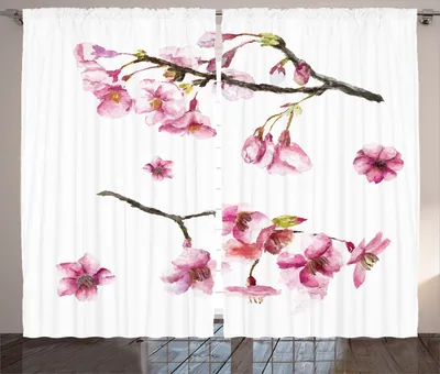 Produktbild von ABAKUHAUS Frühling Rustikaler Gardine, Aquarell Kunst Blume, Schlafzimmer Kräuselband Vorhang mit Schlaufen und Haken, 280 x 260 cm, Rosa Grün
