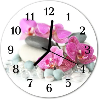 Produktbild von Glasuhr Wanduhr Küchenuhr Echt-Glas 30fi cm Orchideen rosa