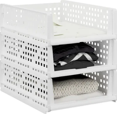 Produktbild von Relaxdays Schrank Organizer 3er Set, stapelbare Kleiderschrank Aufbewahrungsboxen, 13 x 33,5 x 43,5 cm, ausziehbar, weiß