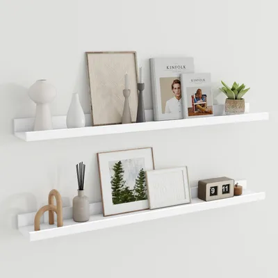 Produktbild von Wandregal Holz 90 cm Weiß 2er Set MDF Schweberegal Bilderleiste