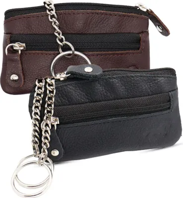 Produktbild von Schlüsseletui aus Leder - Schlüsseltasche lang - 2 Ringe – 2er-Pack: Schwarz und Braun