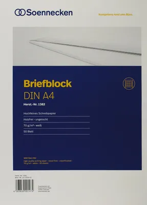 Produktbild von Briefblock 1382 DIN A4 70g holzfrei 50 Blatt kariert weiß Packung mit 10 Stück