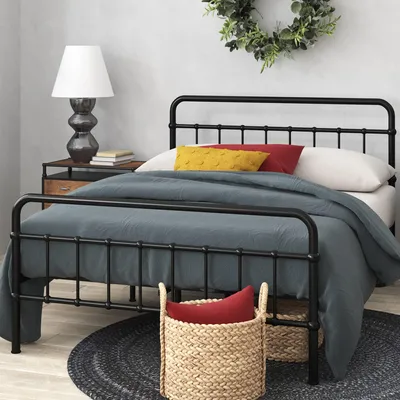 Plattformbett 200x91x107 cm schwarz Metall mit Kopfteil