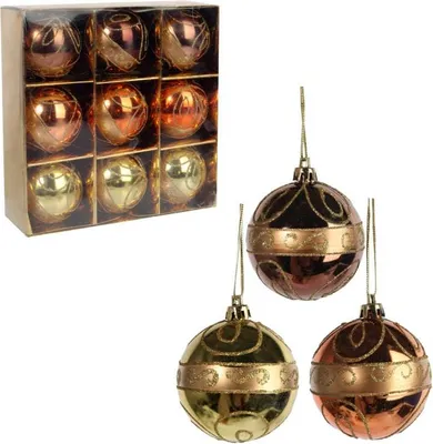 Productafbeelding van Set van 9 decoratieve kerstballen in bruintinten, 6 cm.