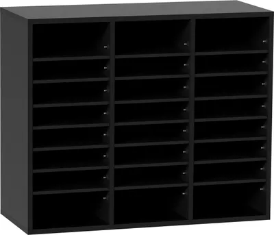 Image de Organisateur de documents en bois, 24 compartiments, trieur de dossiers avec étagères amovibles, fente pour boîtes aux lettres pour l'organisation des salles de classe, des bureaux et des salles de courrier,  EPA, noir