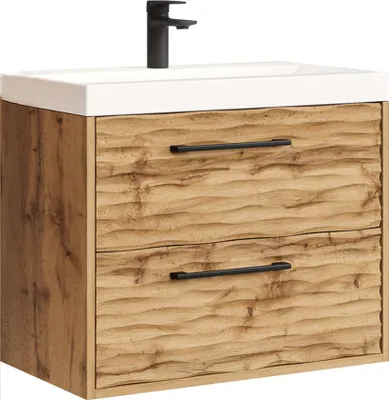 Produktbild von Badplaats Badmöbel Set mit Waschbecken und Unterschrank Etna 60 x 35 cm Eiche - Waschbeckenunterschrank mit Soft-Close und Waschbecken
