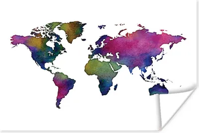 Produktbild von MuchoWow® Poster Weltkarte - Aquarell 90x60 cm - Schlafzimmer