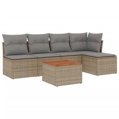 Produktbild von vidaXL 6-tlg. Garten-Sofagarnitur mit Kissen Beige Poly Rattan