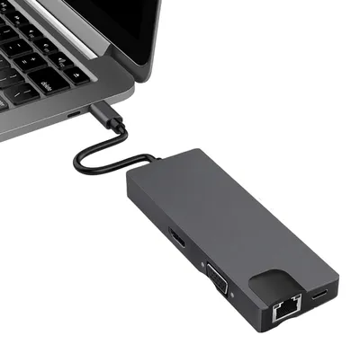 Immagine prodotto di Hub USB-C - Docking station 8 in 1 - HDMI - VGA - Ethernet RJ45 - USB 3.0 - Lettore di schede SD/TF - Porta di ricarica PD