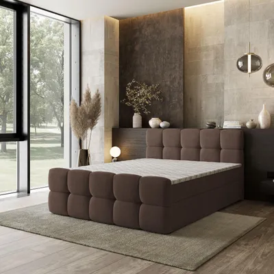 Produktbild von Masseno Boxspringbett BRUME 180x200 cm Komplett-Set mit Bonell Matratze und Topper, Polsterbett mit Bettkästen -Braun, SORO 28