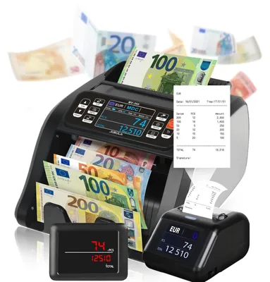 Immagine prodotto di Contatore di banconote - Rilevamento banconote miste - Verifica UV, MG, IR - EUR, USD, GBP - Conteggio e stampa