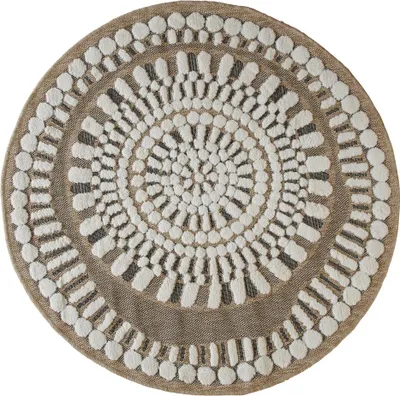 Produktbild von Runder Teppich im Jute-Effekt mit weißen Mustern D90