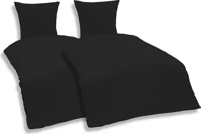 Produktbild von 4 teilige Uni Bettwäsche 135 x 200 cm schwarz Einfarbig Mikrofaser Garnitur