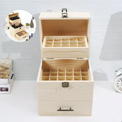 Obrázek produktu pro 3-vrstvý úložný box 59 přihrádek Esenciální olejové láhve Organizér borovicového dřeva
