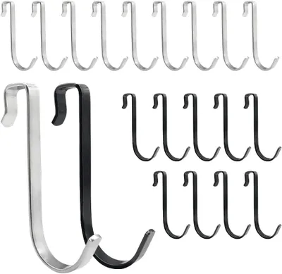 Produktbild von Duschhaken, 20 Stück, 10mm, 10 schwarze und 10 silberne Haken, für Badezimmer