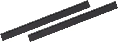Two black replacement strips for a squeegee, laid diagonally on a white background.