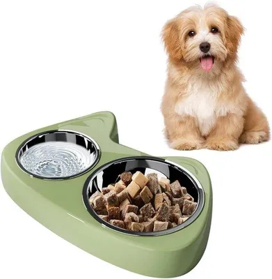 Image de Double gamelle, en acier inoxydable, verte, antidérapante, pour petits chiens et chats