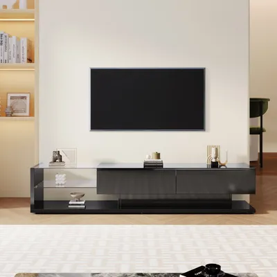 Produktbild von Odikalo TV-Schrank Lowboard Fernsehschrank hochglänzende Glastrennwand 16-LED Schwarz