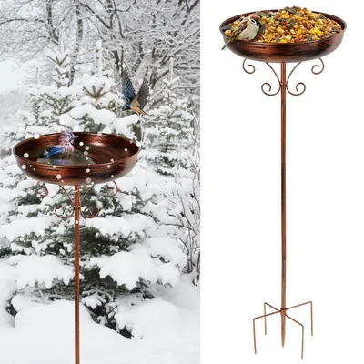 Image de Abreuvoir pour oiseaux, métal, 30 x 80 cm, résistant au gel, idéal pour l'hiver, bain pour oiseaux, décoration de jardin