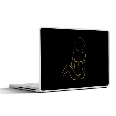Produktbild von MuchoWow® Laptop Aufkleber Sticker Cover Frau - Schwarz - Gold - Strichzeichnung 32.5x23.5 cm - Sticker für Laptop - Selbstklebend