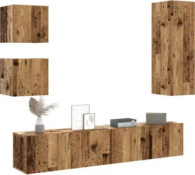 Immagine prodotto di Maison Exclusive - Set di 5 mobili TV da fissare alla parete Effetto legno antico Materiale ligneo