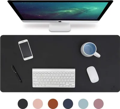 Produktbild von Tischunterlage, Schreibtischunterlage, 90 x 45cm Kunstleder Tischunterlage, Laptop Tischunterlage, wasserdichte Schreibunterlage für Büro- oder Heimbereich, doppelseitig (Schwarz/Schwarz)