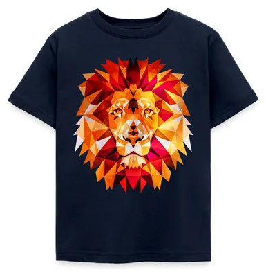 Produktbild von Spreadshirt Löwe Polygon Löwenkopf König Der Tiere Kinder T-Shirt, 122/128 (7-8 Jahre), Navy
