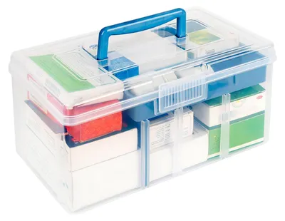 Medikamentenbox 2-stufig, transparent, 29,5x14,5x16,5 cm, mit Griff