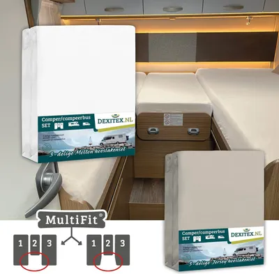 Produktbild von Dexitex Textilset Wohnmobil Heckbett mit Mittelmatratze 6er Set – 3 Spannbettlaken + 3 Molton – Wohnwagen & Camper / Drap-housse lits jumeaux camping