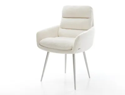 Produktbild von DELIFE Esszimmerstuhl Abelia-Flex mit Armlehnen Bouclé Soft Beige 4-Fuß konisch Edelstahl
