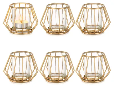 Produktbild von Romadedi Teelichthalter Metall Gold, 6er Set mit Glas