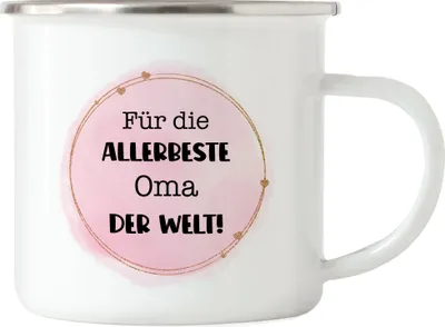 Produktbild von Für die allerbeste Oma der Welt Emaille Tasse Stiefoma Weihnachten Muttertag Geburtstag Geschenk