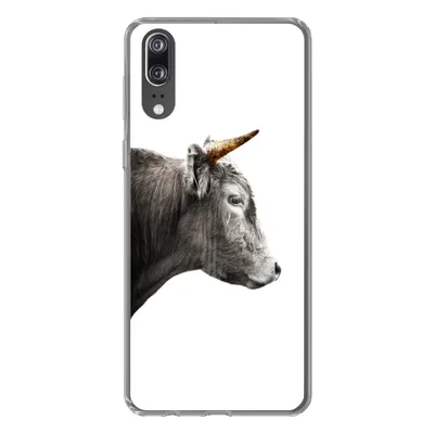 Produktbild von MuchoWow® Handyhülle Schutzhülle Hülle für Huawei P20 Schottischer Highlander - Horn - Gold Silikon Softcase Handy Hülle - Hardcover