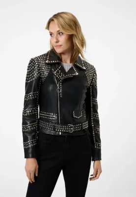 Produktbild von Damen Lederjacke Bikerjacke mit Nietenbesatz Ricano SELINA – Schwarz / M