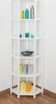 Produktbild von Regal / Eckregal Kiefer massiv Vollholz weiß lackiert Junco 58 - Abmessungen: 200 x 71 x 54 cm (H x B x T)