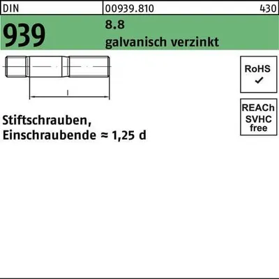 Produktbild von Reyher  Stiftschrauben DIN 939 8.8 M 20 x 90 galv. vz (10 Stück)