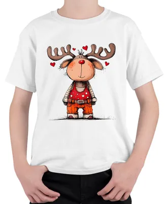Produktbild von Niedliches Rentier rote Nase Herzen Weihnachten Geschenk Cartoon Kinder T-Shirt, Weiß, 116