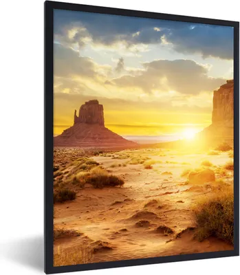 Produktbild von MuchoWow® Gerahmtes Poster Sonnenuntergang - Felsen - Landschaft - Horizont 60x80 cm - Poster mit Schwarzem Bilderrahmen Wandposter Rahmen Foto Bilder - Premium - Wanddeko Wohnzimmer