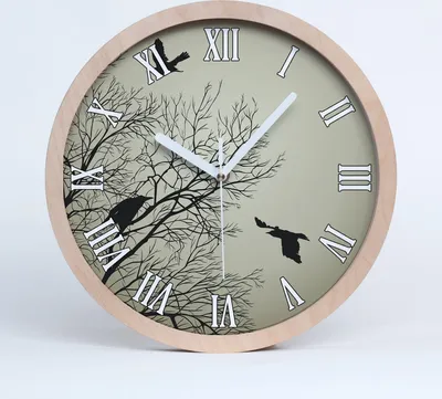 Produktbild von Holzuhr 20fi cm wanduhr - weiße Spitzen - Krähen in einem Baum
