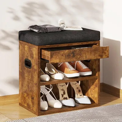 Image de Rangement à chaussures avec coussin - Étagère à chaussures à 2 niveaux