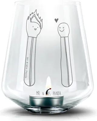 Produktbild von Mr. & Mrs. Panda Kerzenhalter Streichhölzer - Transparent - Geschenk, gravur glas, Teelichthalter, Liebesbeweis, Laterne, Liebesgeschenk, Windlicht, Freundin