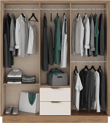 Produktbild von Kleiderschrank mit 6 Türen & 2 Schubladen - 162 cm - Beige & Holzfarben - FEOVA