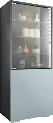 Produktbild von Vladon Vitrine Granada, Germany, Vitrinenschrank mit Glastür und Glaseinsatz, Anthrazit matt/Denim matt (50 x 122,5 x 34,5 cm)