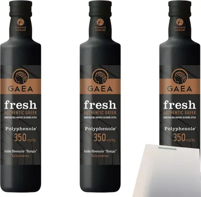 Produktbild von Gaea Fresh Natives Olivenöl Extra 3er Pack (3x500ml Flasche) + usy Block