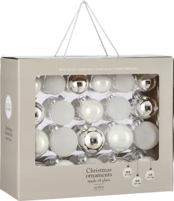 Image de House of Seasons Ensemble de boules de Noël - 42 pièces - Ø7 cm - Blanc