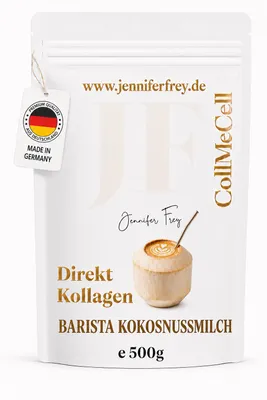 Produktbild von CollMeCell Barista Kollagen 500 g, Kokosmilchpulver Kaffee Creamer 50 % hydrolysiertes Kollagenhydrolysat aus Rind und 49,4 % Kokosnussmilchpulver, KI-generiertes Bild