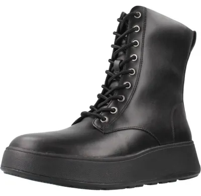 Produktbild von FITFLOP FitFlop F-Mode Leder-Schnürstiefeletten mit flachem Absatz SCHWARZ 38